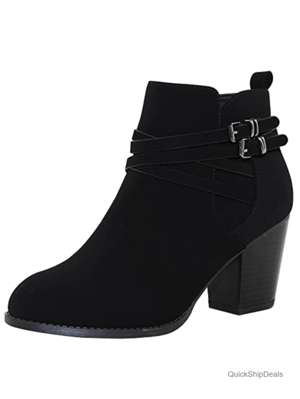 Pointed Toe Block Heel Ankle Booties Zipper PU Nubuck Womens